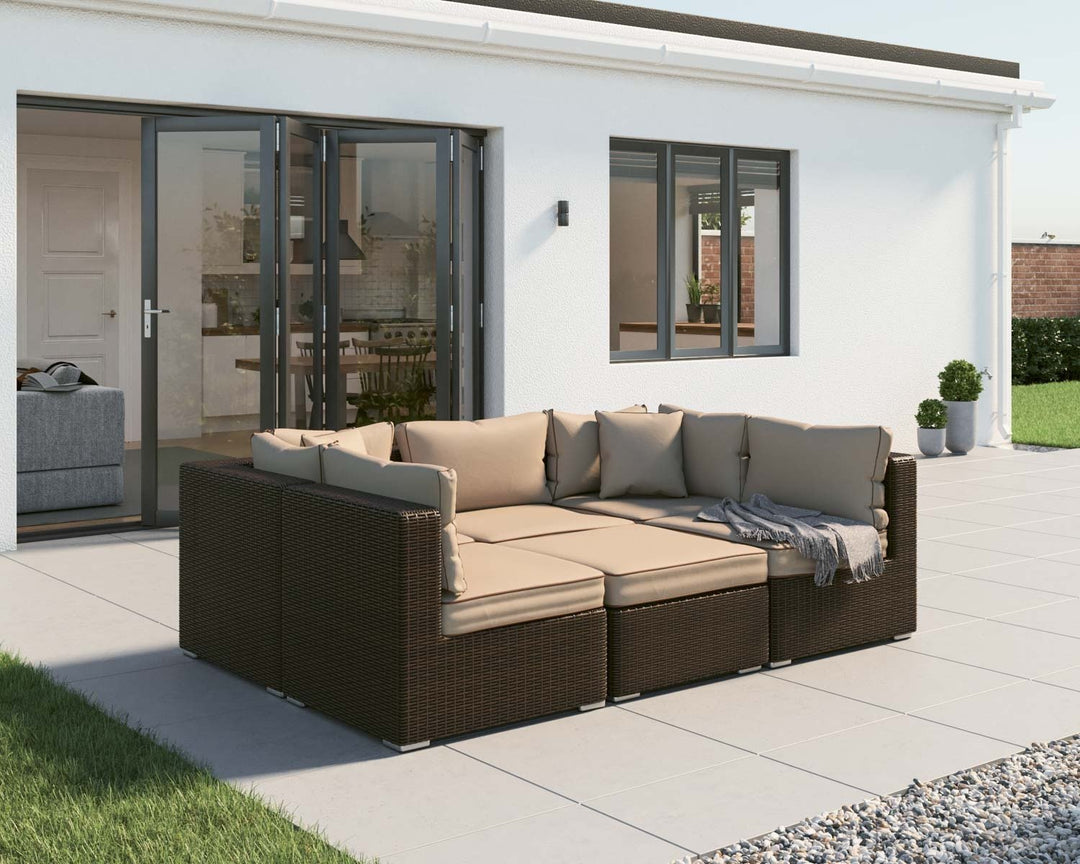 Rattan Garden Day Bed Sofa Set in Brown - Geneva - Rattan Direct