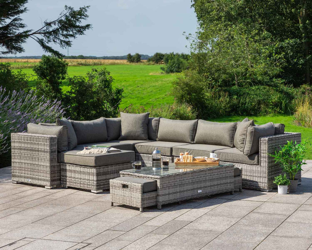 Geneva 10 Piece Rattan Garden Corner Sofa Set in Grey - Rattan Direct