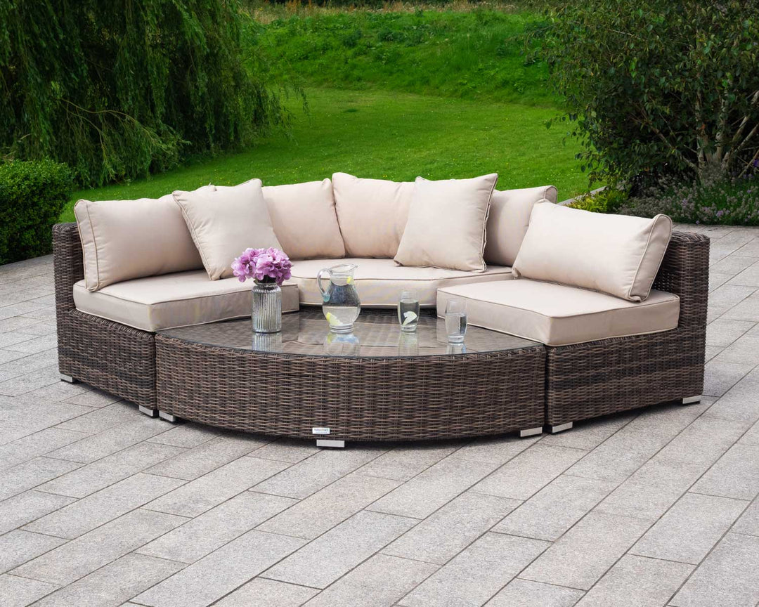 4 Piece Rattan Garden Furniture Sofa Set in Truffle Brown & Champagne - Rattan Direct