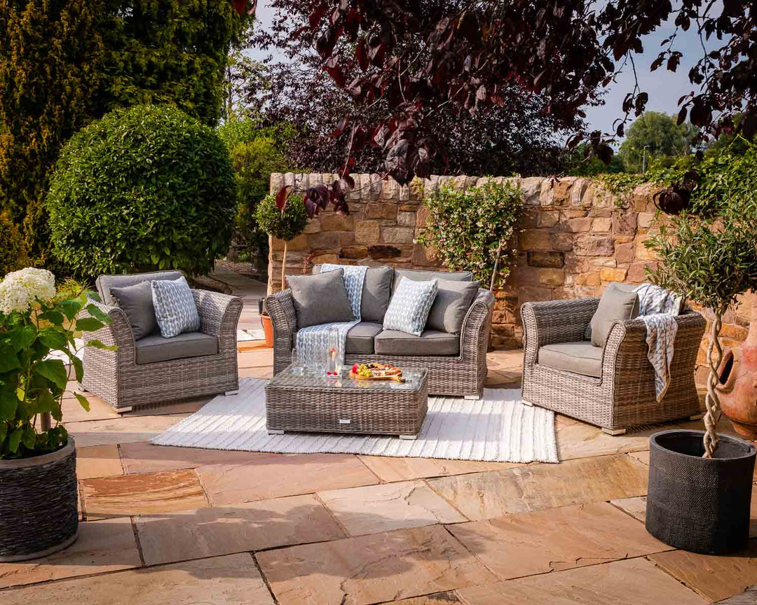 2 Seater Rattan Garden Sofa & Armchair Set in Grey - Lisbon - Rattan Direct