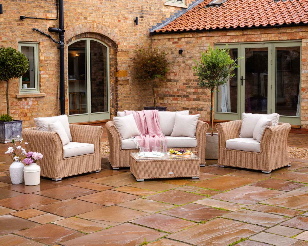 2 Seater Rattan Garden Sofa & Armchair Set in Willow - Lisbon - Rattan Direct