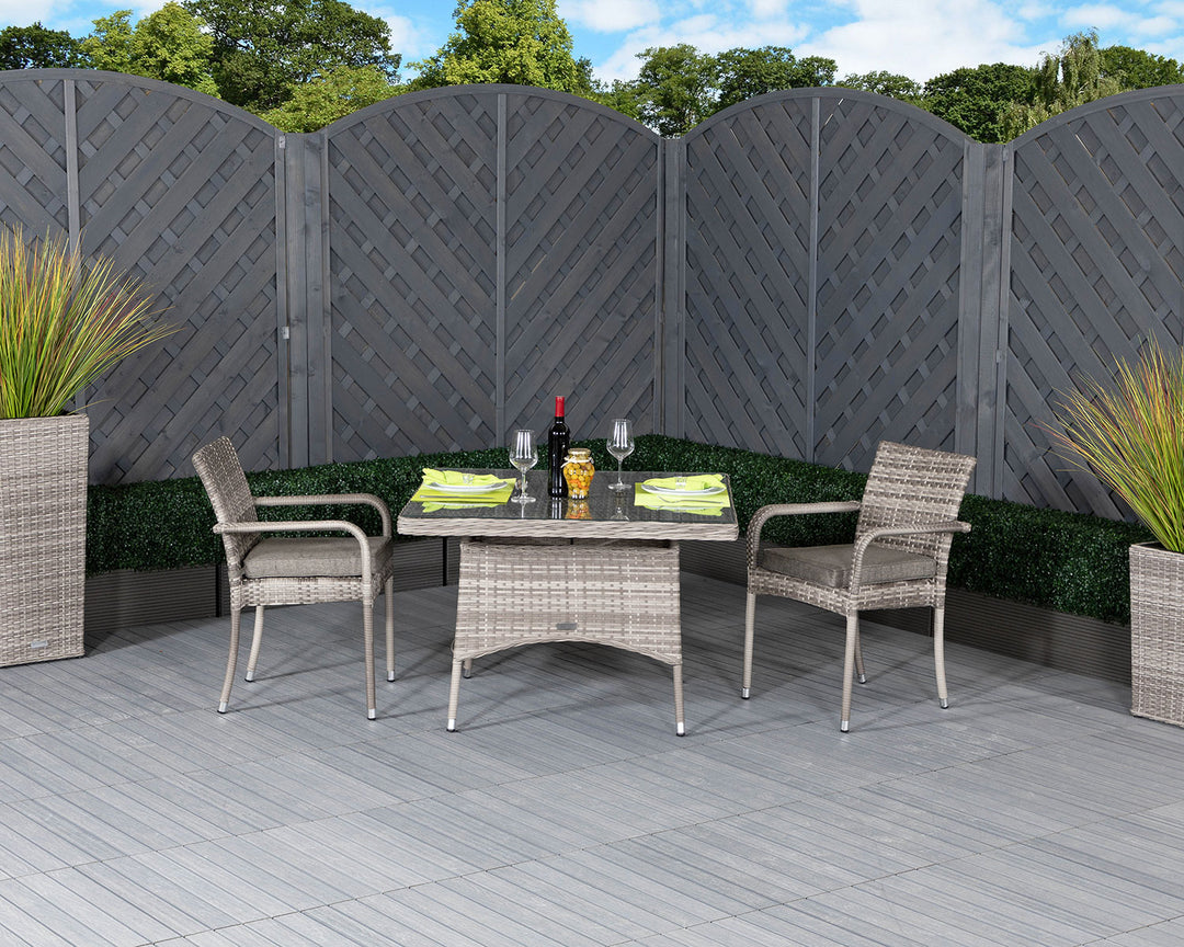 Square Rattan Garden Dining Table & 2 Stackable Chairs in Grey - Roma - Rattan Direct