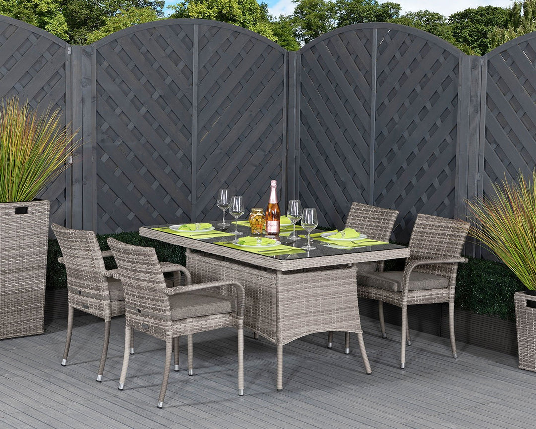 4 Seat Rattan Garden Dining Set With Small Rectangular Dining Table in Grey - Roma - Rattan Direct