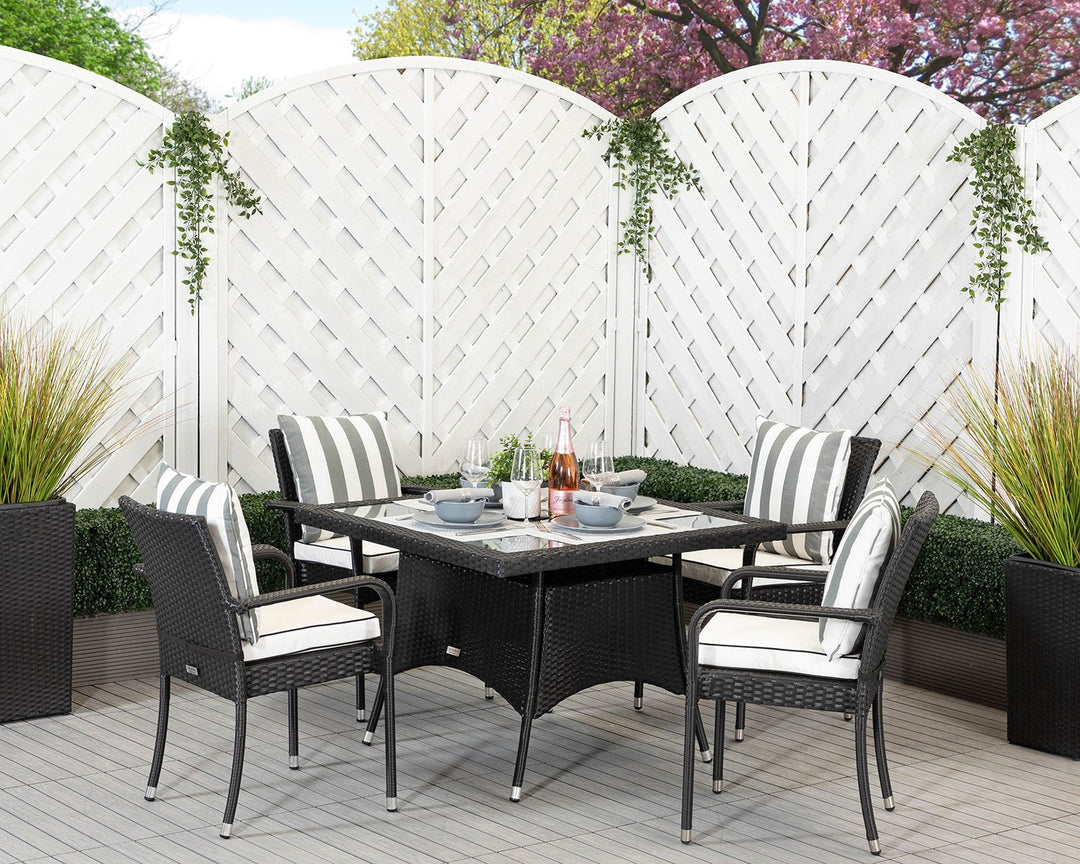 4 Seat Rattan Garden Dining Set With Square Dining Table in Black & White - Roma - Rattan Direct