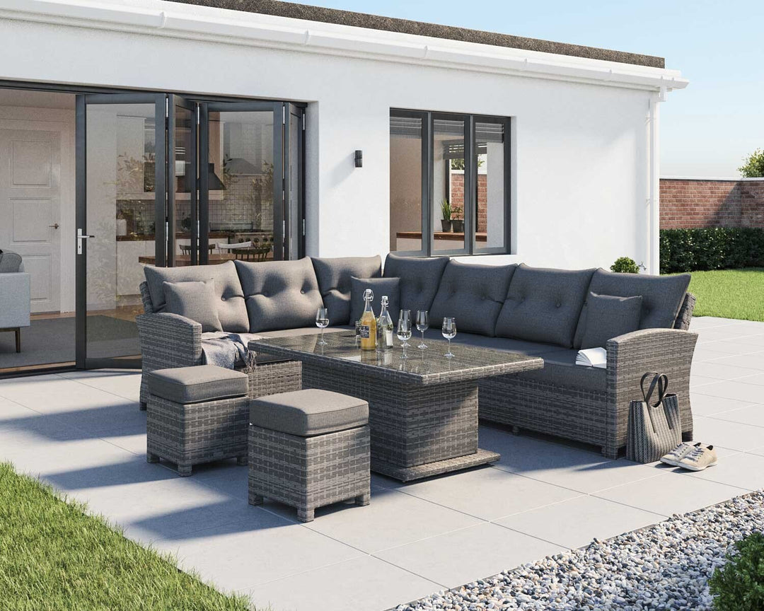 Rattan Garden Corner Dining Set in Grey - With Height Adjustable Table - Sorrento - Rattan Direct