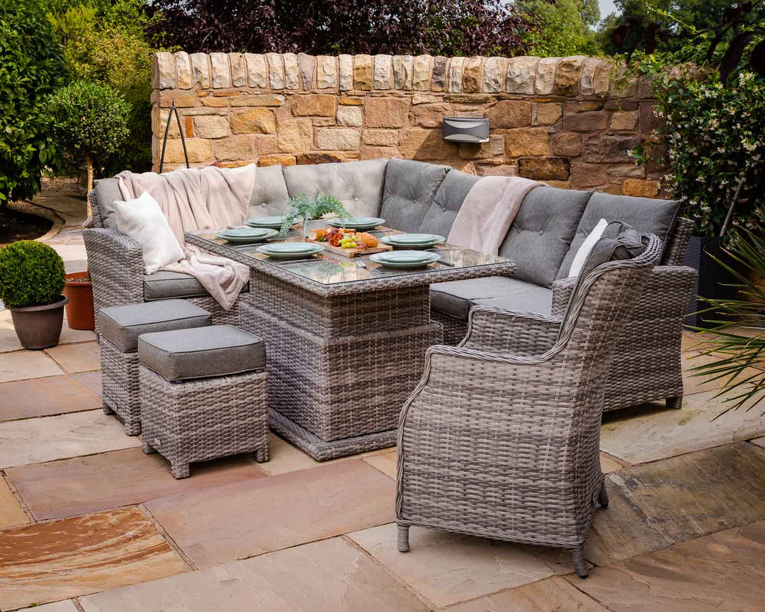 Rattan Garden Corner Dining Set with Dining Chair in Grey - with Height Adjustable Table - Sorrento - Rattan Direct