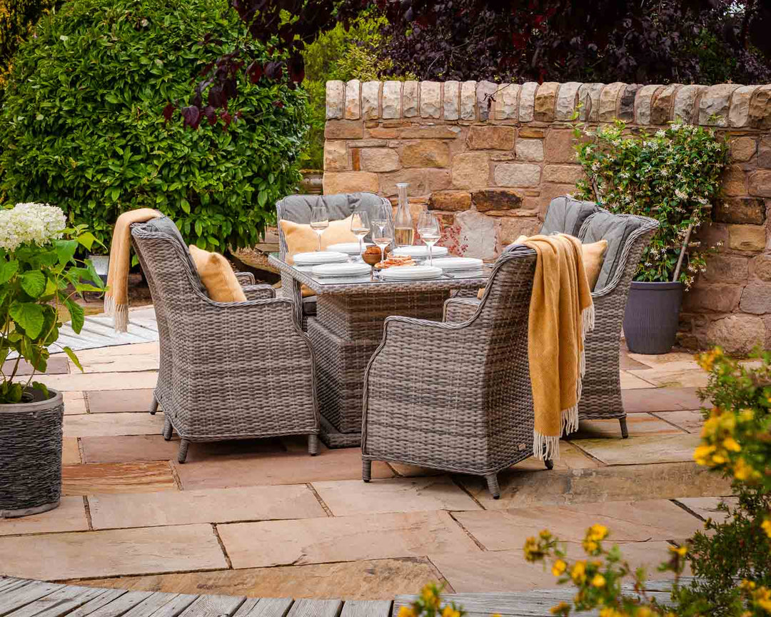 6 Seat Rattan Garden Dining Set With Adjustable Height Table in Grey - Riviera - Rattan Direct