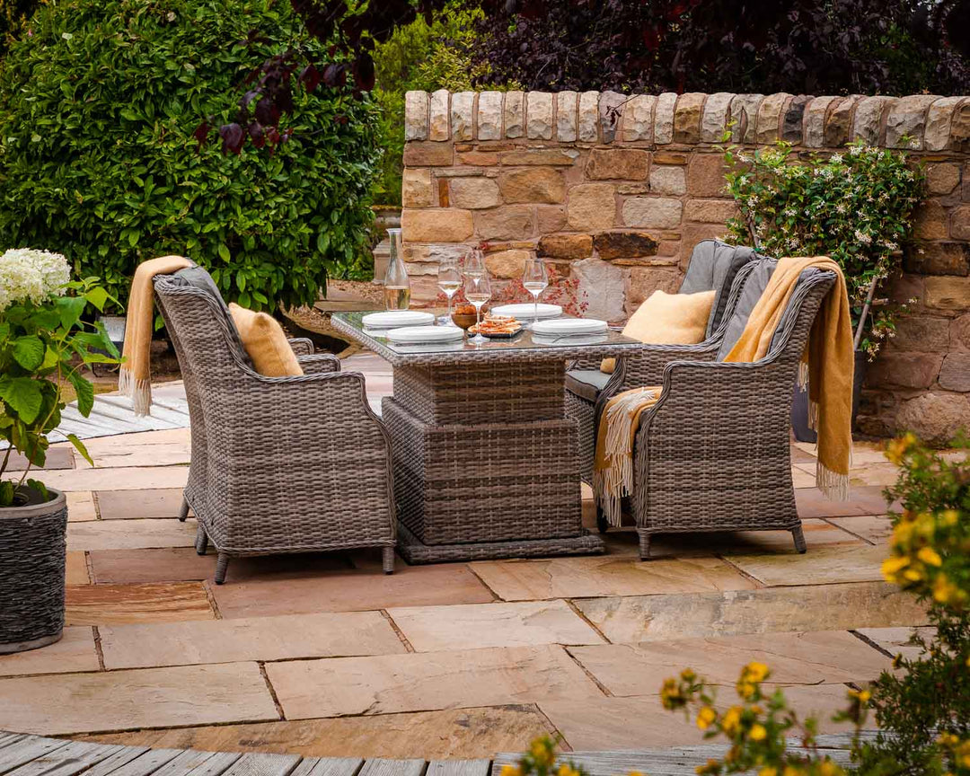 4 Rattan Garden Dining Chairs & Adjustable Table Set in Grey - Riviera - Rattan Direct