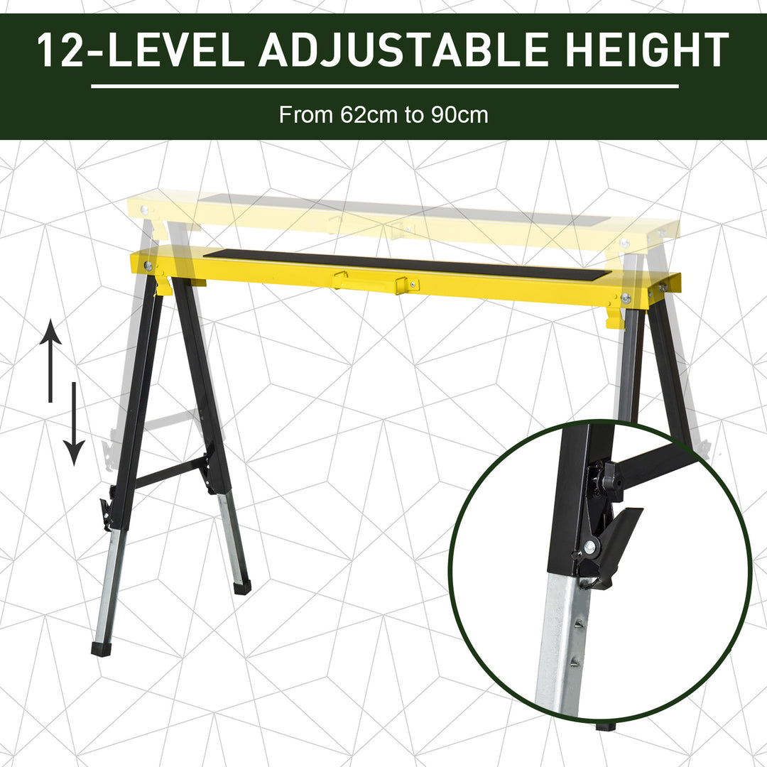 2PCS Saw Horse Twin Pack Folding Workbench Adjustable Metal Trestle Stands with Non-slip EVA Surface for Sawing Work Max Load 100kg