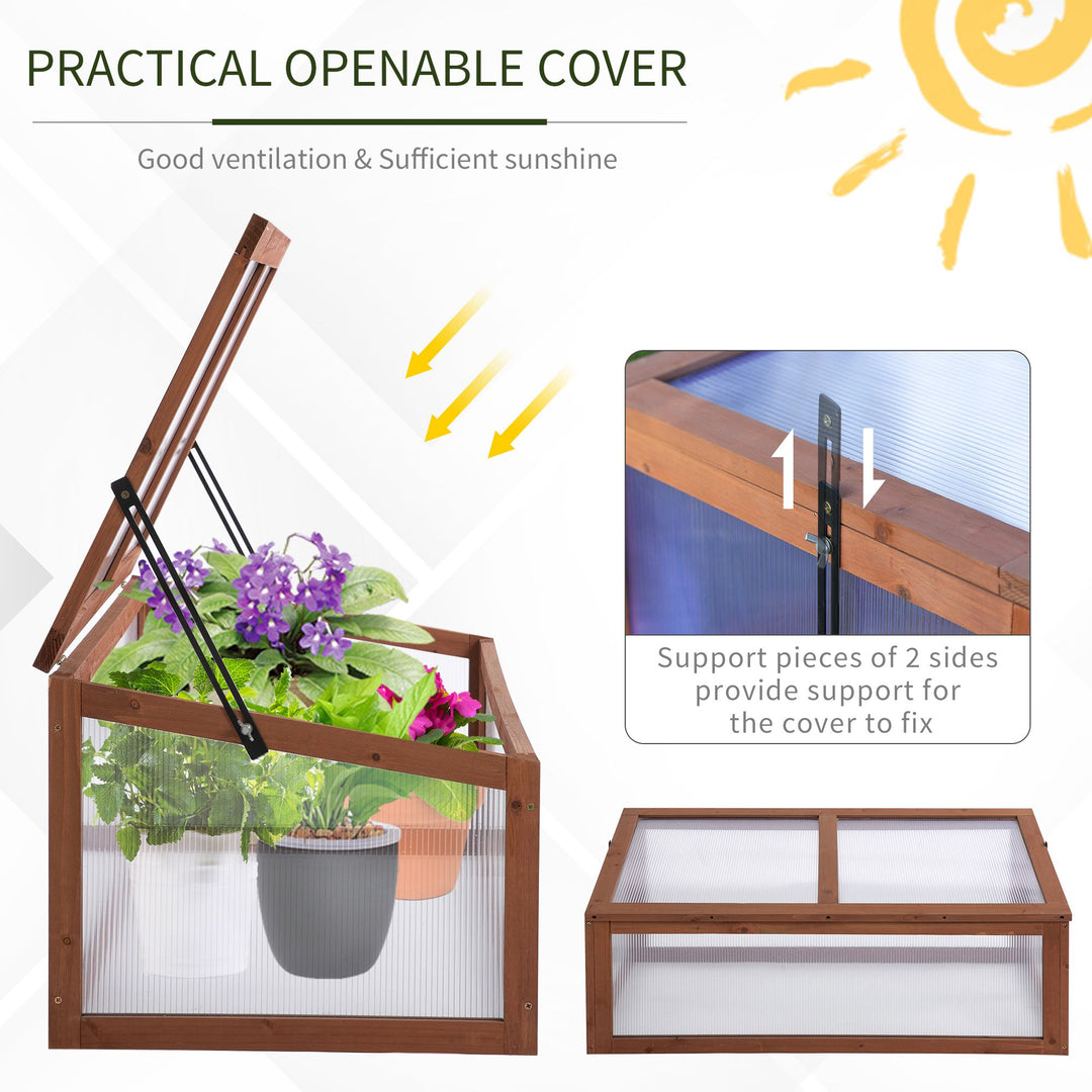 Wooden Framed Polycarbonate Cold Frame Greenhouse for Plants Outdoor w/ Openable & Tilted Top Cover