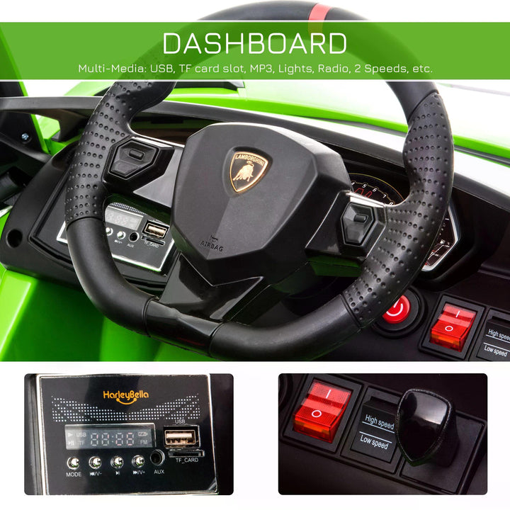 Compatible 12V Battery-powered Kids Electric Ride On Car Lamborghini Aventador Sports Racing Car Toy with Parental Remote Control Music Green