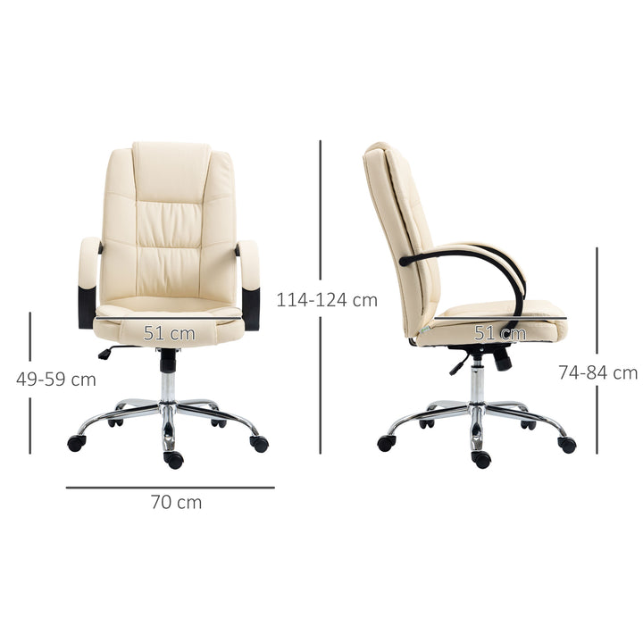 Vinsetto High Back Swivel Chair, PU Leather Executive Office Chair with Padded Armrests, Adjustable Height, Tilt Function, Beige