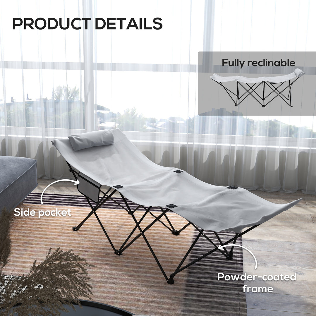 Portable Sun Lounger: Foldable Outdoor Sunbed with Side Pocket & Headrest