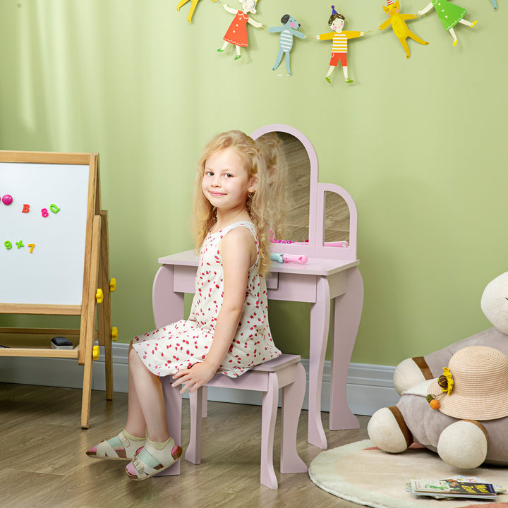 Kids Dressing Table with Mirror and Stool