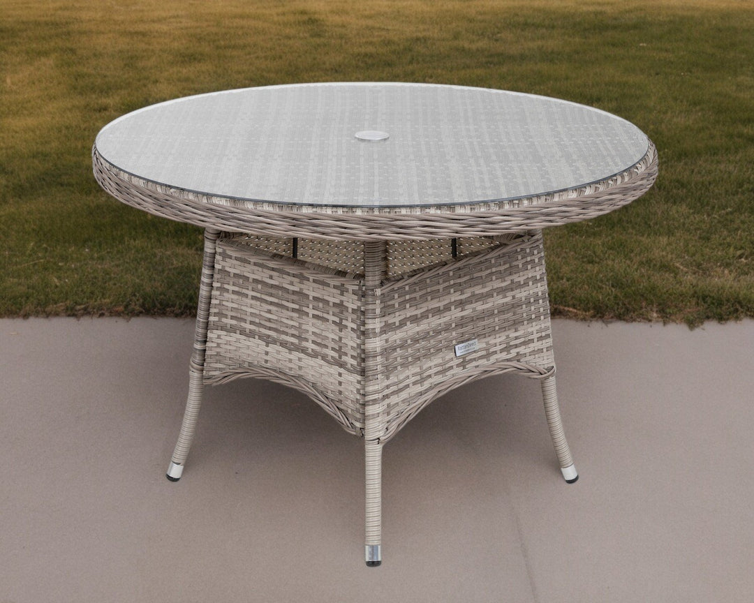 Rattan Garden Small Round Dining Table in Grey With Glass Top - Rattan Direct