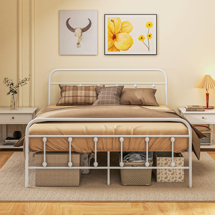 5ft King Platform Bed Frame with Underbed Storage Tall Headboard Steel Slat No Box Spring Needed Easy Assembly White