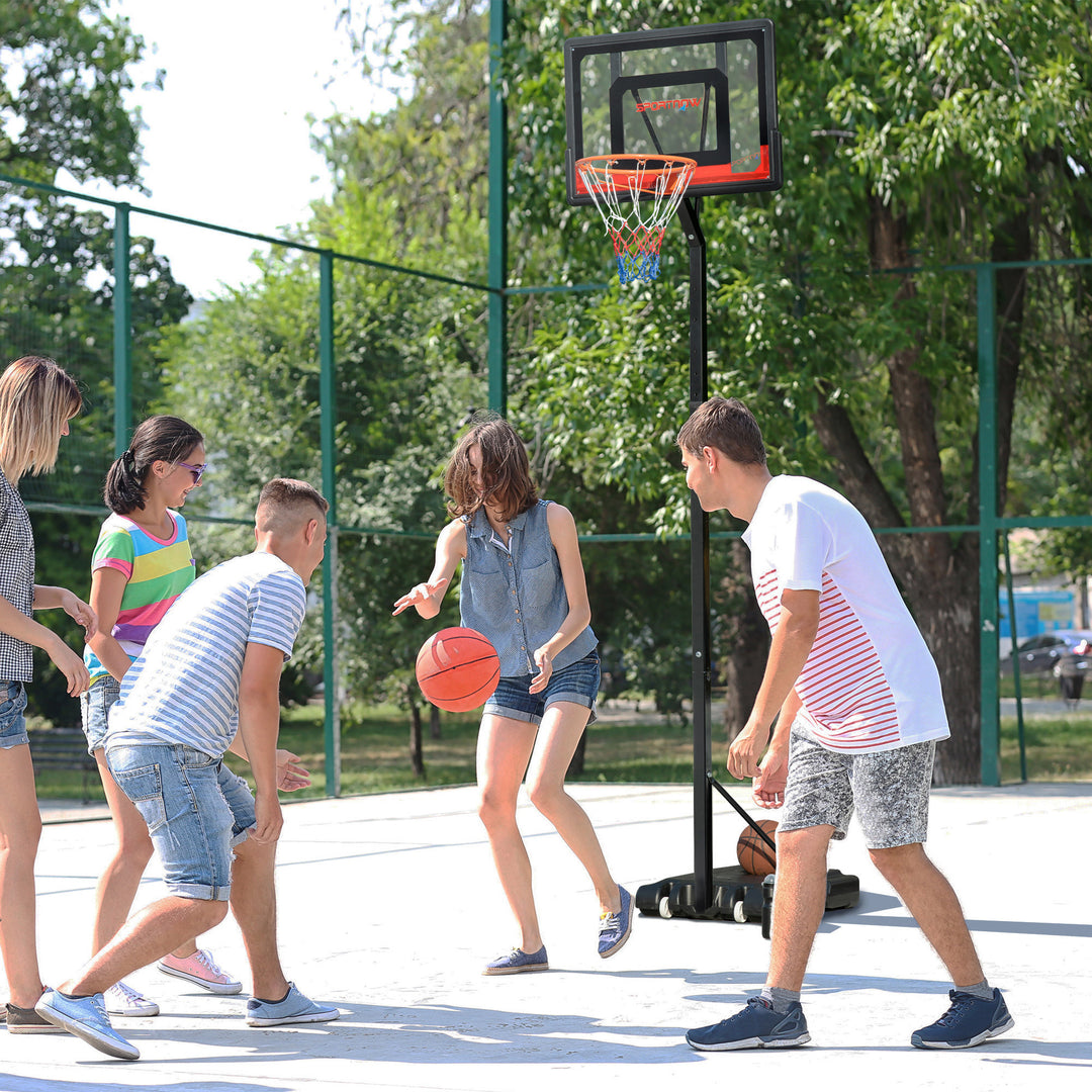 2.1-2.6m Adjustable Basketball Hoop and Basketball Stand w/ Sturdy Backboard and Weighted Base