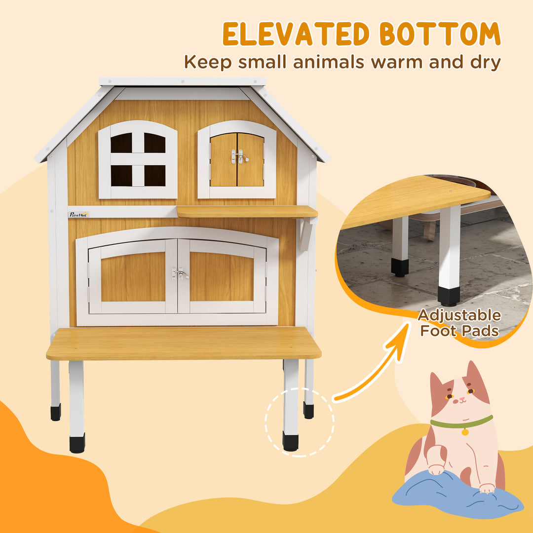 Outdoor Cat Shelter 2 Tiers Wooden Feral Cat House with Openable Asphalt Roof