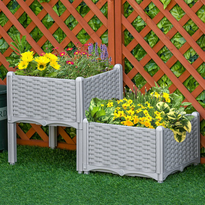 40cm x 40cm x 44cm Set of 2 Garden Raised Bed Elevated Patio Flower Plant Planter Box PP Vegetables Planting Container