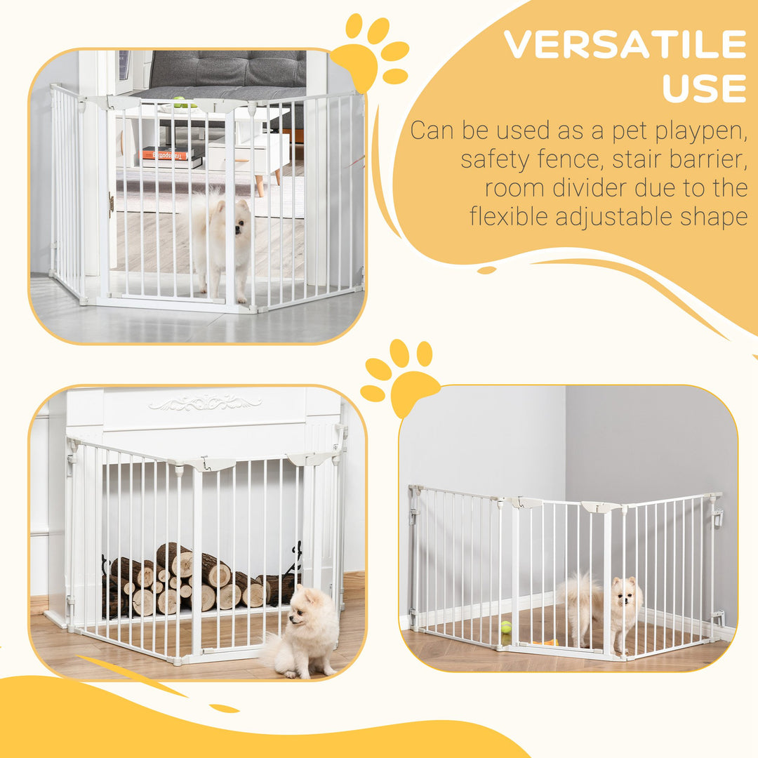 Pet Safety Gate 3-Panel Playpen Fireplace Christmas Tree Metal Fence Stair Barrier Room Divider w/Walk Through Door