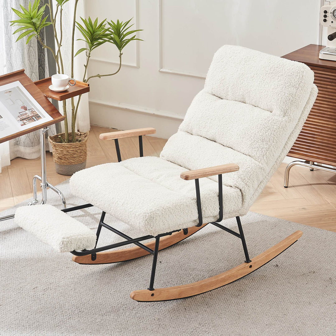 Boucle Fabric Tufted Rocking Chair with Metal Legs and Wood Base