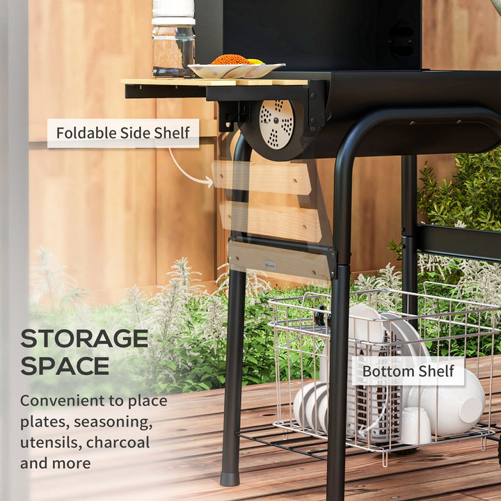 Outdoor Wheeled Charcoal Barbecue Grill Trolley with Shelves