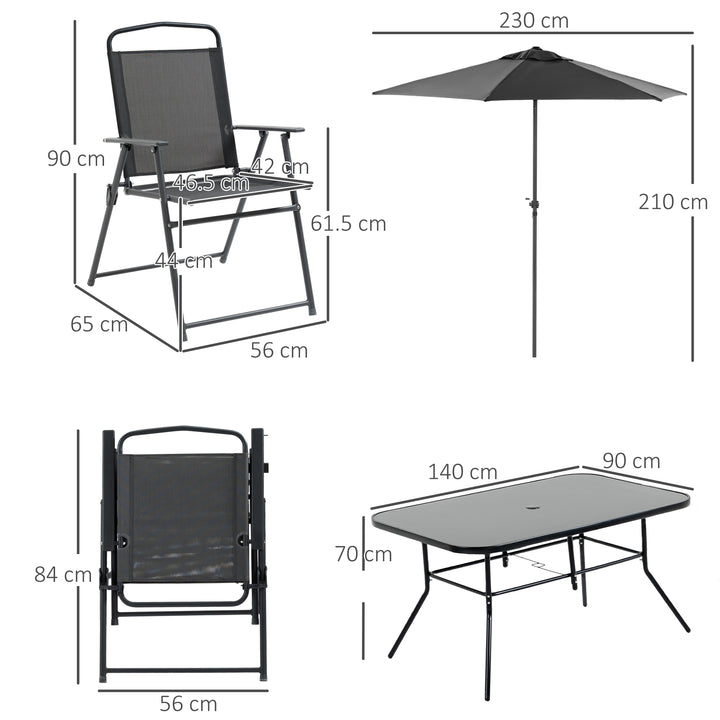 8 Pieces Metal Garden Furniture Set with Parasol and Folding Chairs