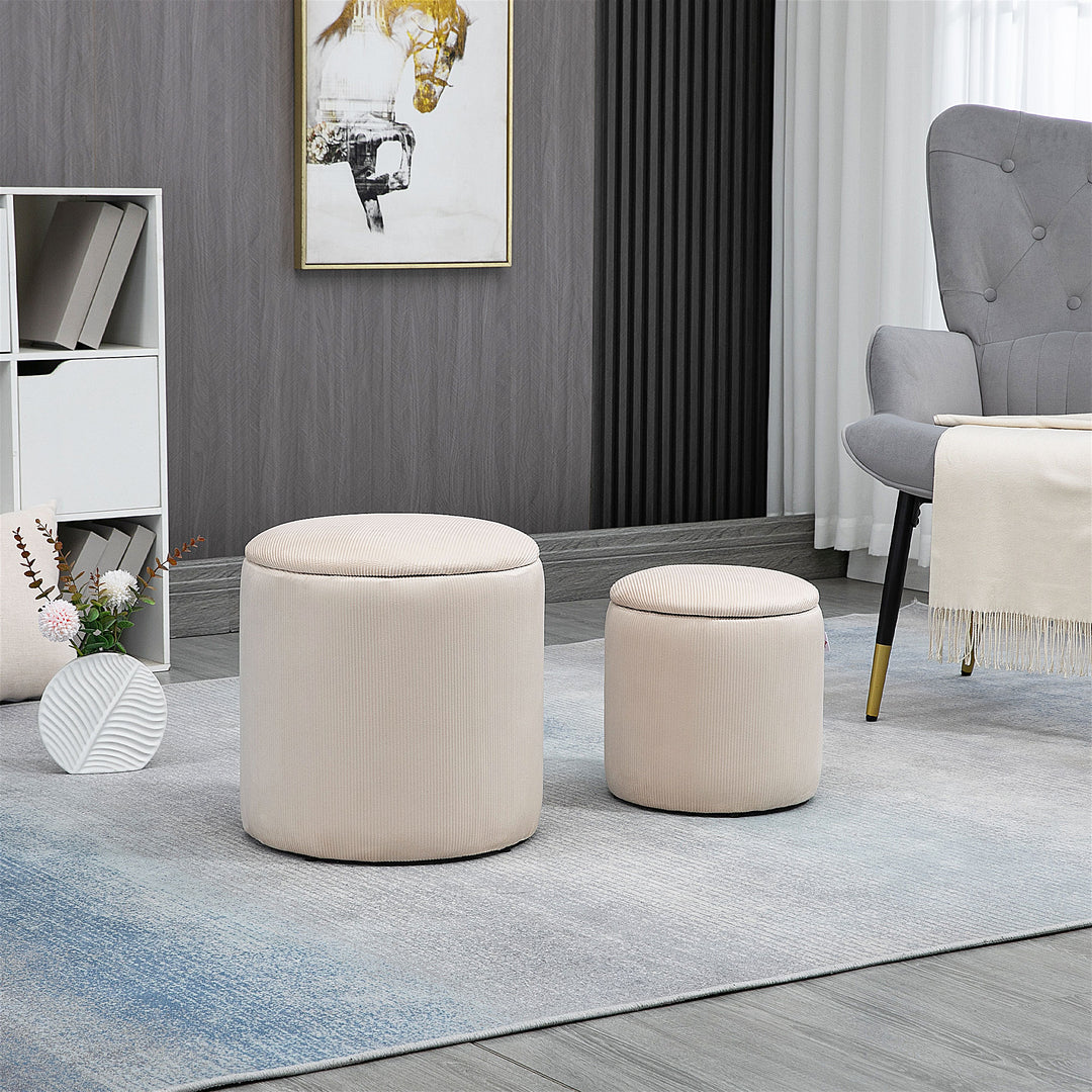 Set of 2 White Modern Storage Ottomans with Removable Lid