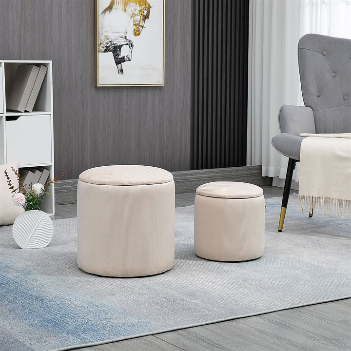 Set of 2 White Modern Storage Ottomans with Removable Lid