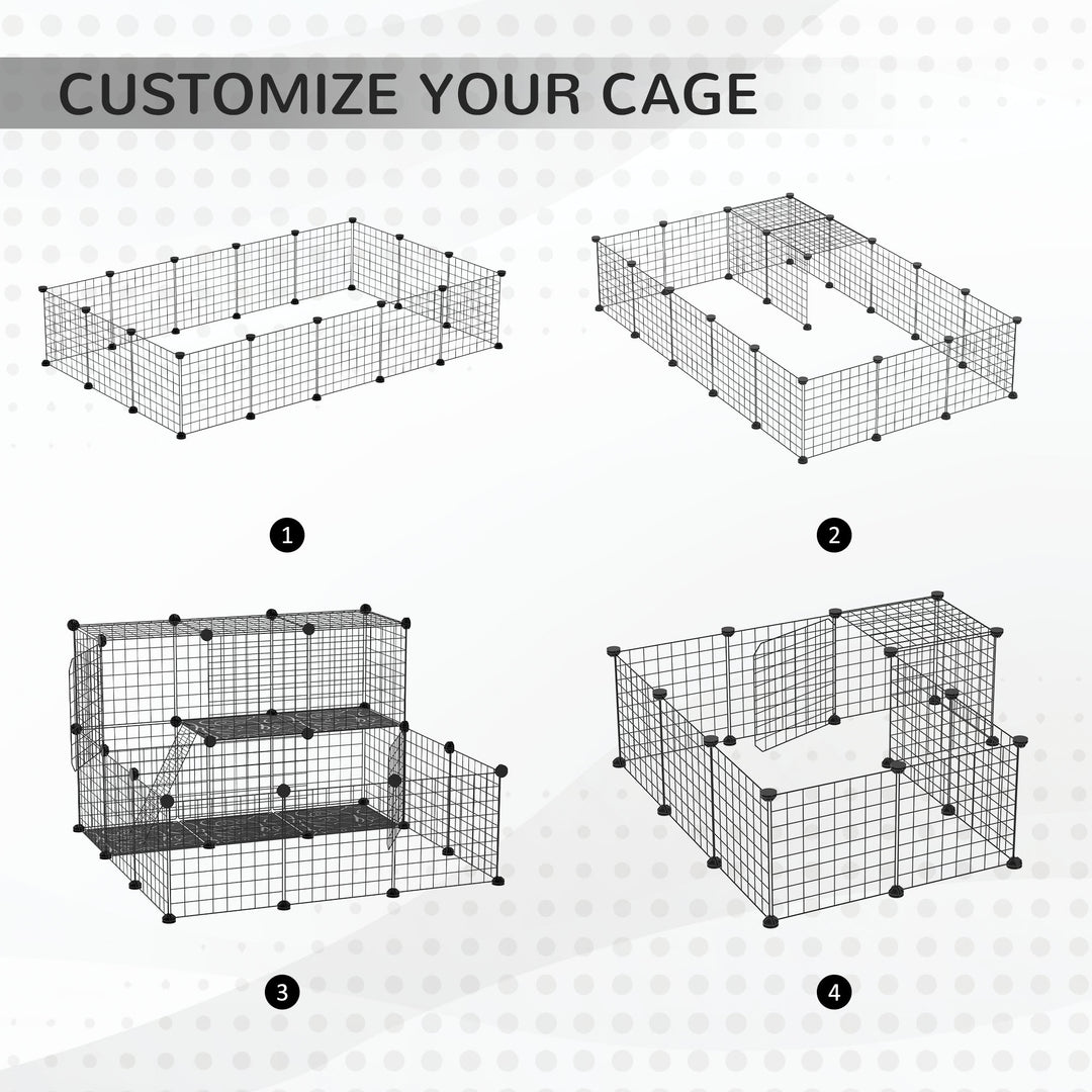 Pet Playpen w/ Door Customisable Fence for Guinea Pigs Hamsters Chinchillas Hedgehogs - Black