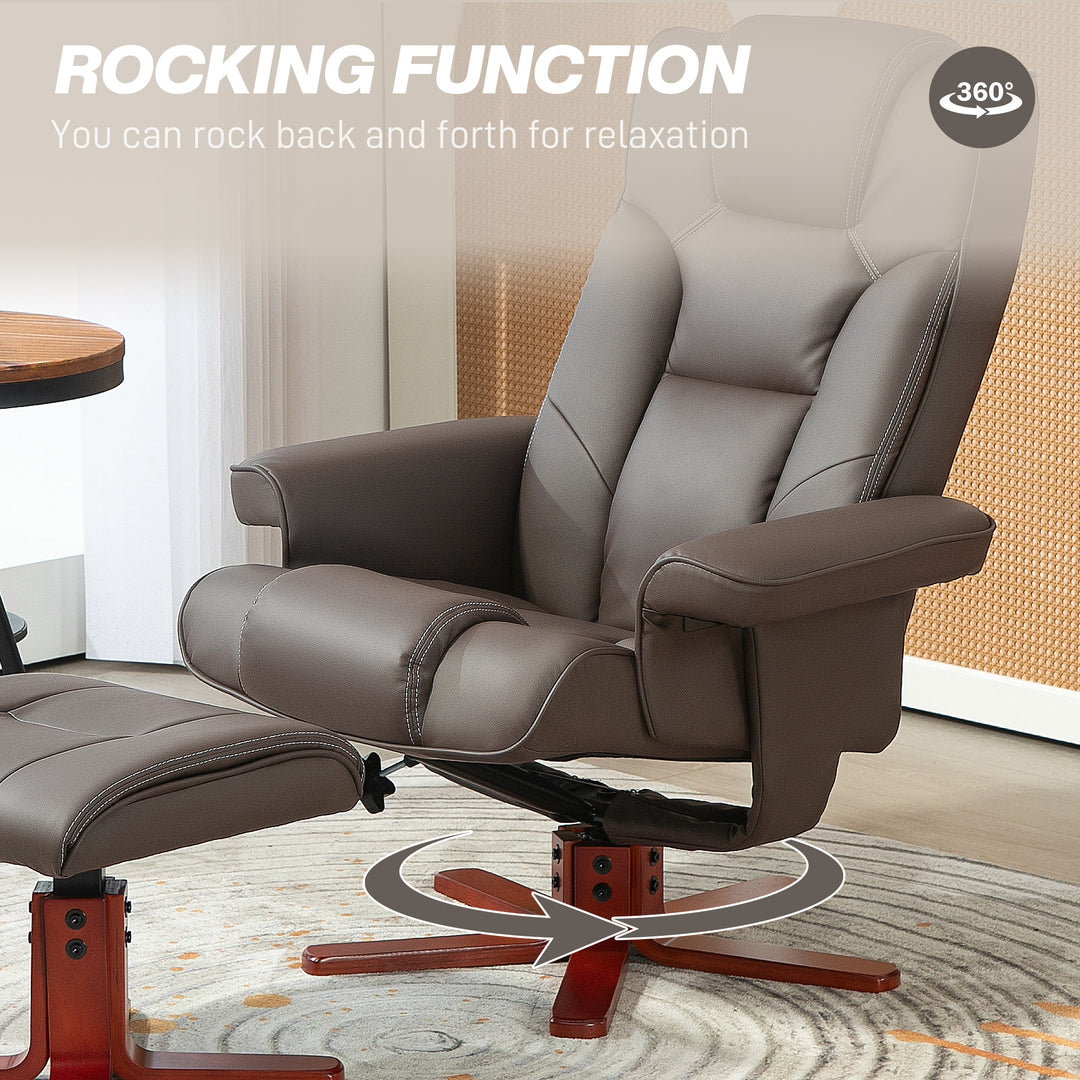 Faux Leather Manual Recliner and Footstool Set - Brown