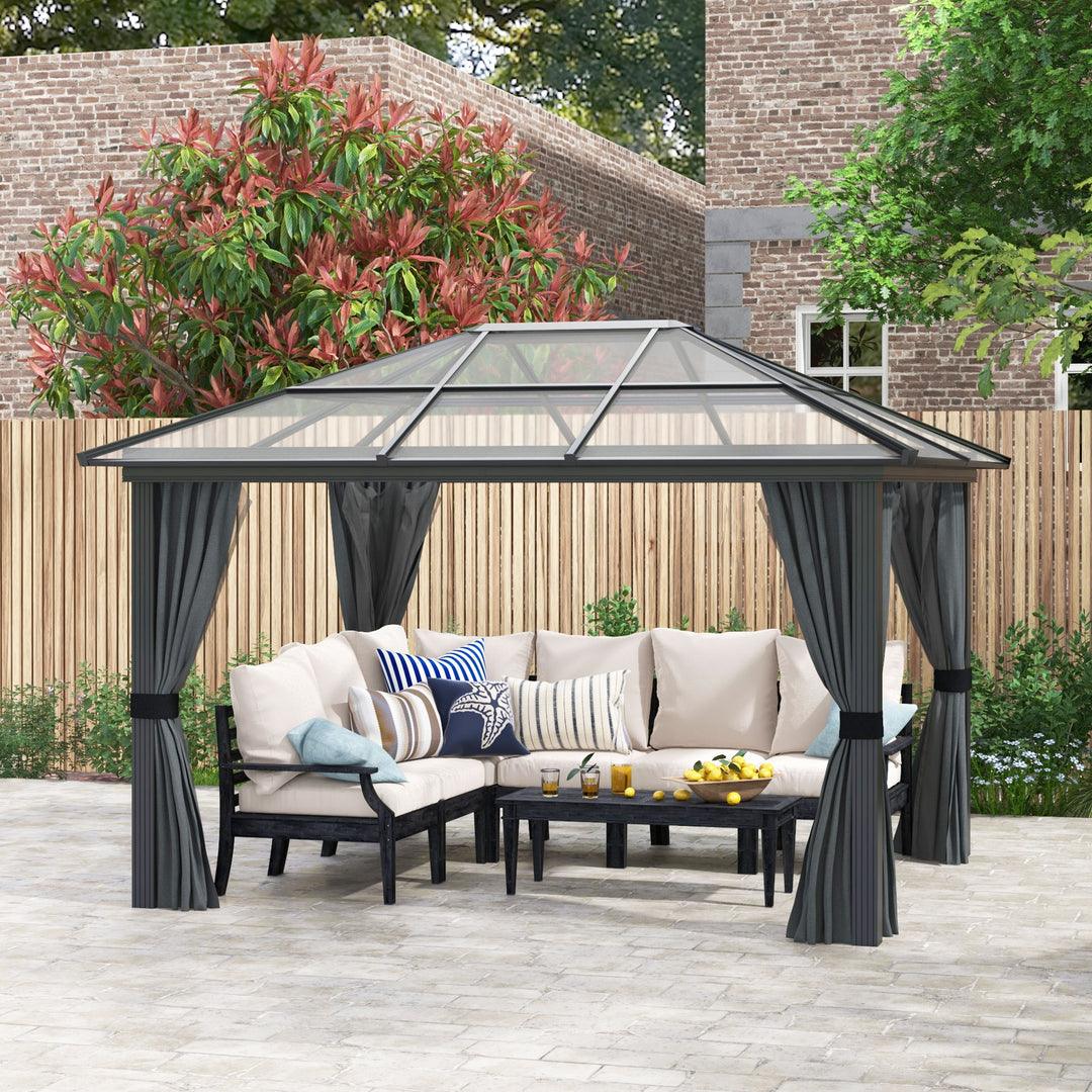 3 x 3.6m Hardtop Gazebo w/ UV Resistant Polycarbonate Roof & Aluminium Frame