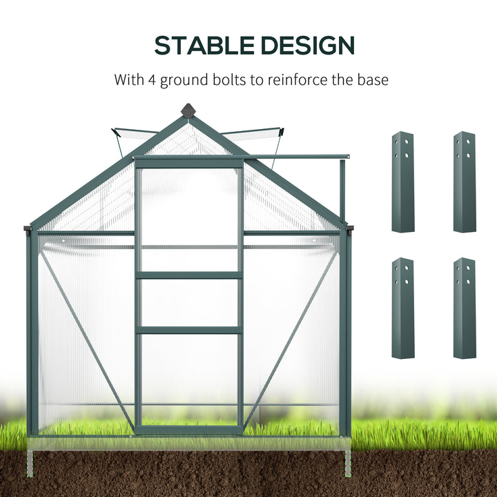 Aluminium Frame Greenhouse Large Walk-In Greenhouse Garden Plants Grow Galvanized Base w/ Slide Door (10ft x 6ft)