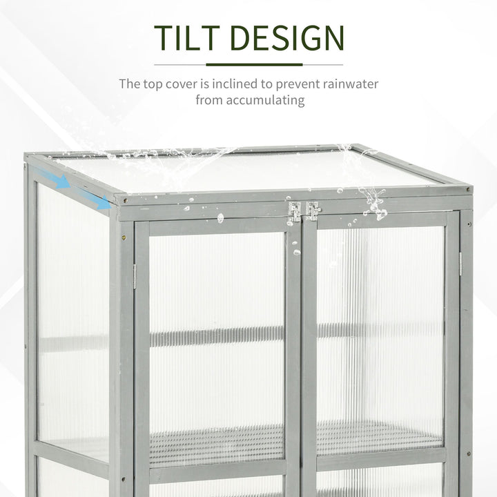 Polycarbonate Cold Frame Greenhouse: Wooden Grow House with Adjustable Shelf & Double Doors