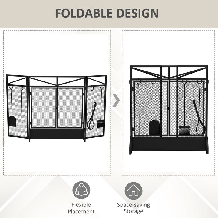 3 Panel Folding Fire Guard Screen w/ Fireplace Tool Sets