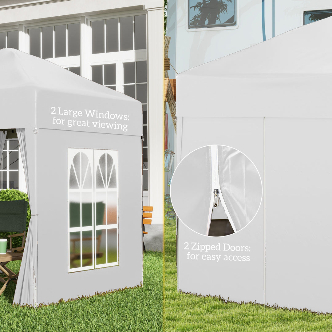 2 x2m Pop Up Gazebo Canopy Party Tent Wedding Awning W/ free Carrying Case White + Removable 2 Walls 2 Windows-White