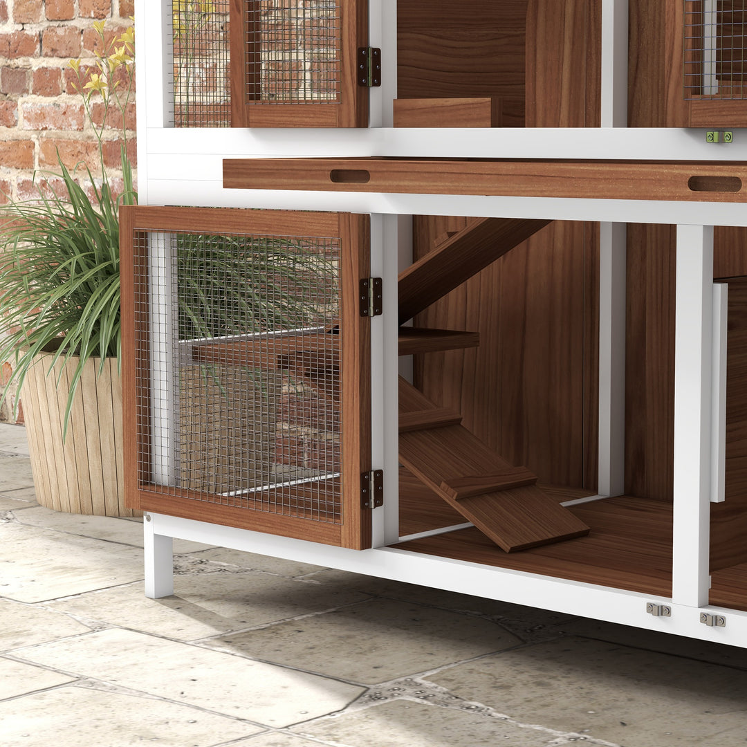 Two-Tier Wooden Pet Hutch with Openable Roof