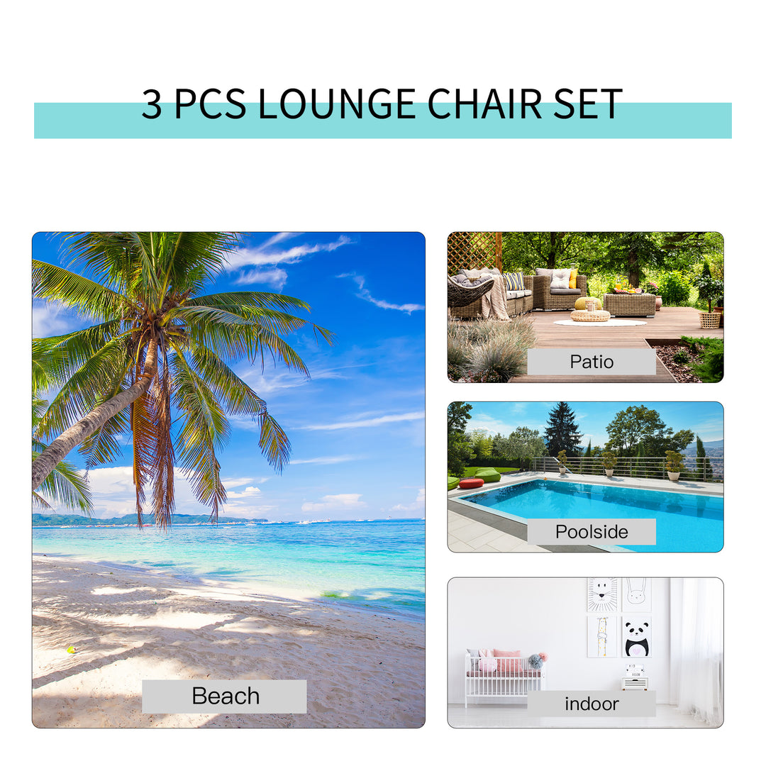 3-Piece Lounger Set: Metal-Framed Outdoor Recliners with Side Table