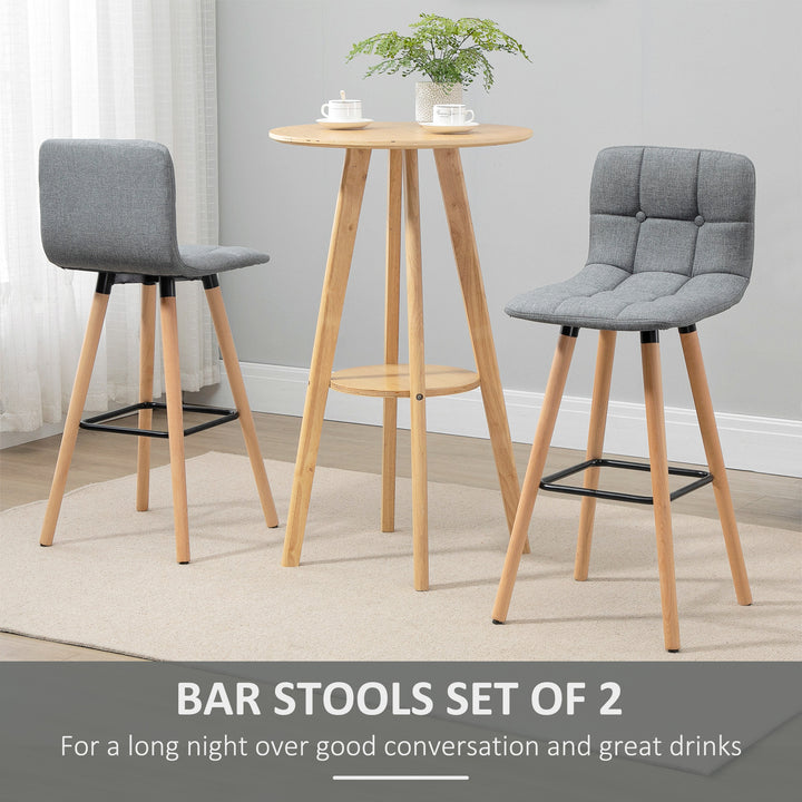 Bar Chair Set of 2 Armless Button-Tufted Counter Height Bar Chairs with Wood Legs & Footrest