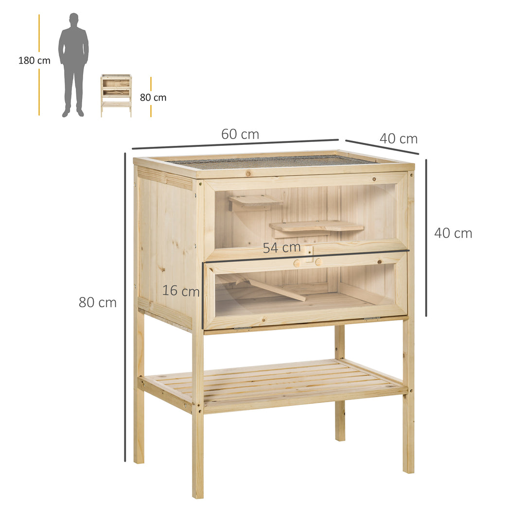 3 Tiers Wooden Hamster Cage Fir Wood Mouse Guinea Rodent Mice House Pet Play Small Animals 60L×40W×80H cm