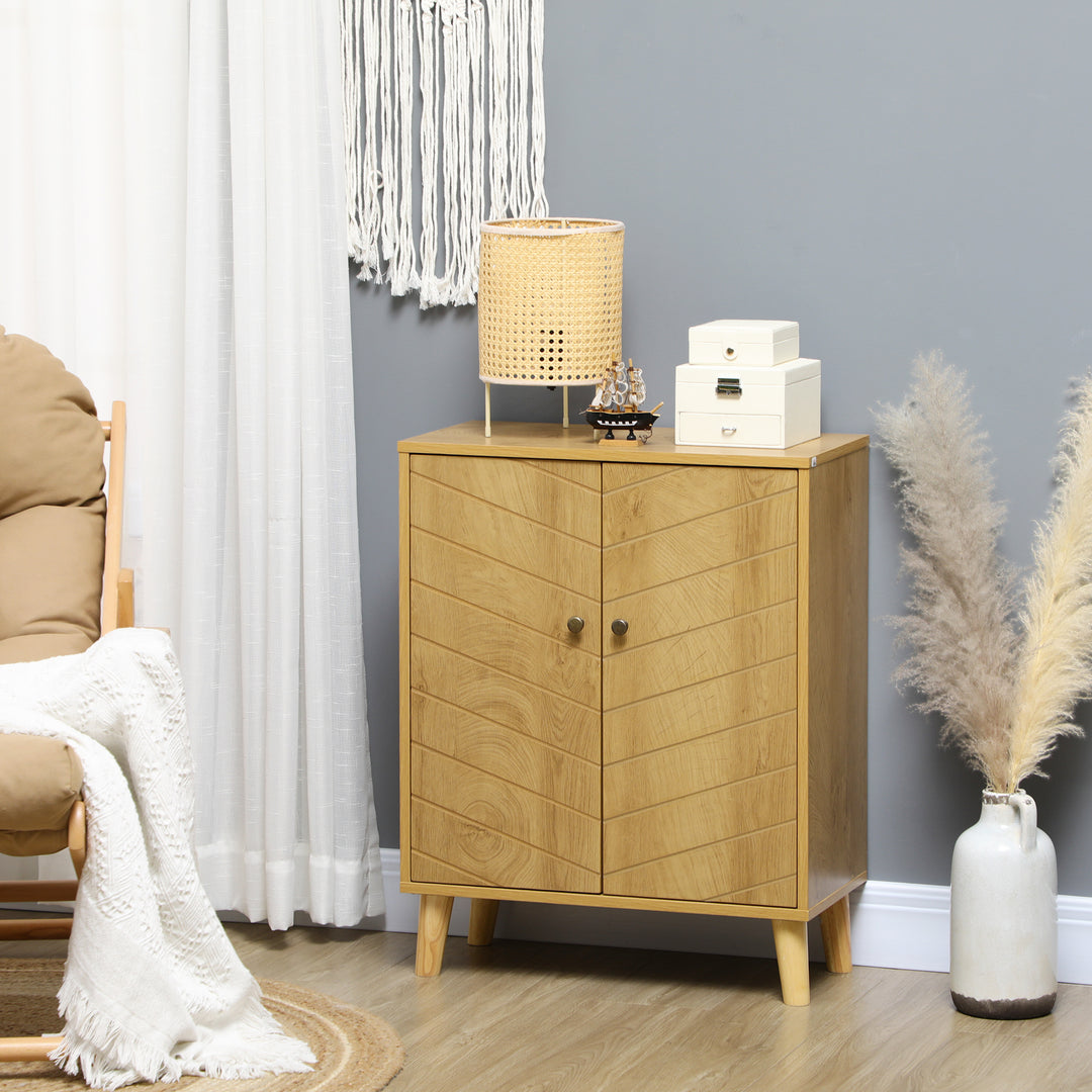 Vintage Storage Cabinet with Double Chevron Doors and Pine Wood Legs