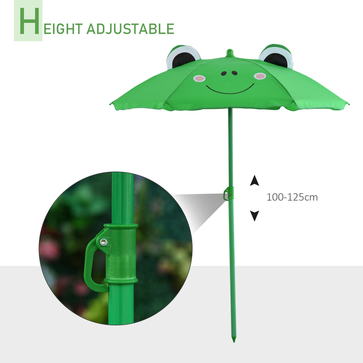 Kids Folding Picnic Table and Chair Set Frog Pattern with Removable & Height Adjustable Sun Umbrella