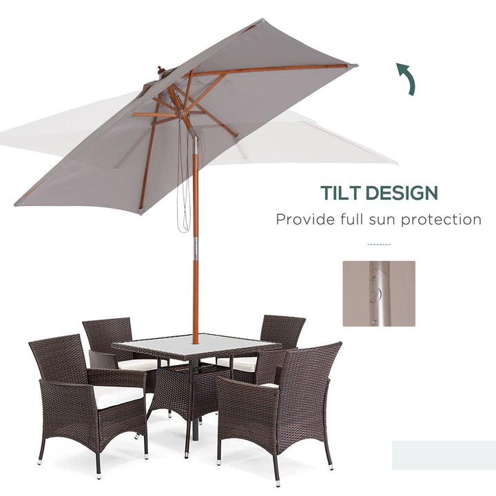 Waterproof 2m x 1.5m Patio Garden Parasol Sun Umbrella Sunshade Canopy Outdoor Furniture Fir Wooden Pole 6 Ribs Tilt Mechanism