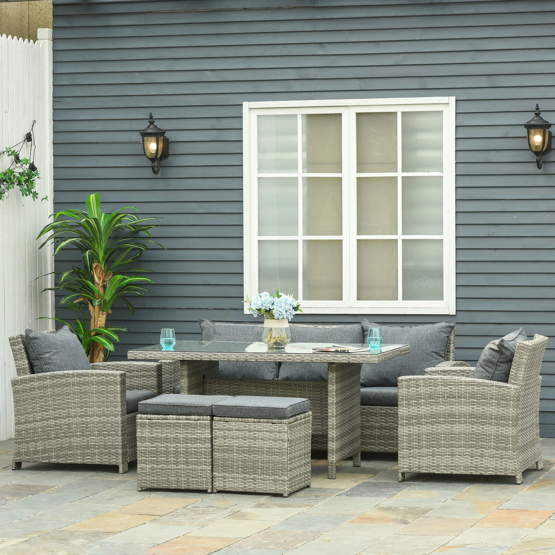 7-Seater Rattan Dining Set Sofa Table Garden Rattan Furniture Footstool Outdoor w/ Cushion