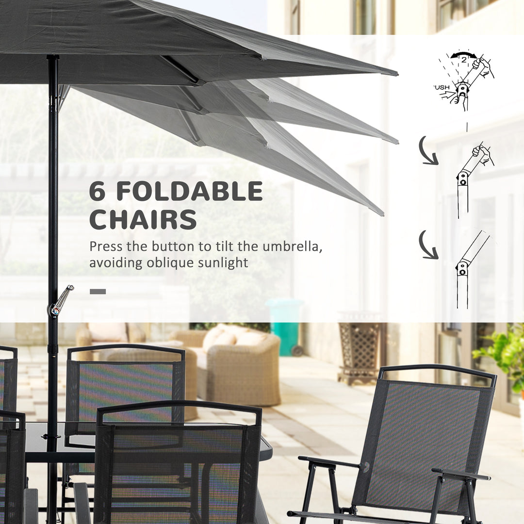 8 Pieces Metal Garden Furniture Set with Parasol and Folding Chairs