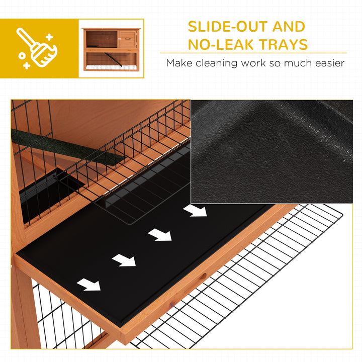 2 Tier Antiseptic Wood Rabbit Hutch with Run Outdoor 92cm Orange