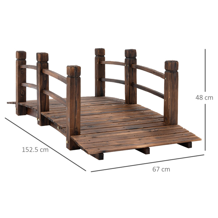 Wooden Garden Bridge Lawn Décor Stained Finish Arc Outdoor Pond Walkway w/ Railings