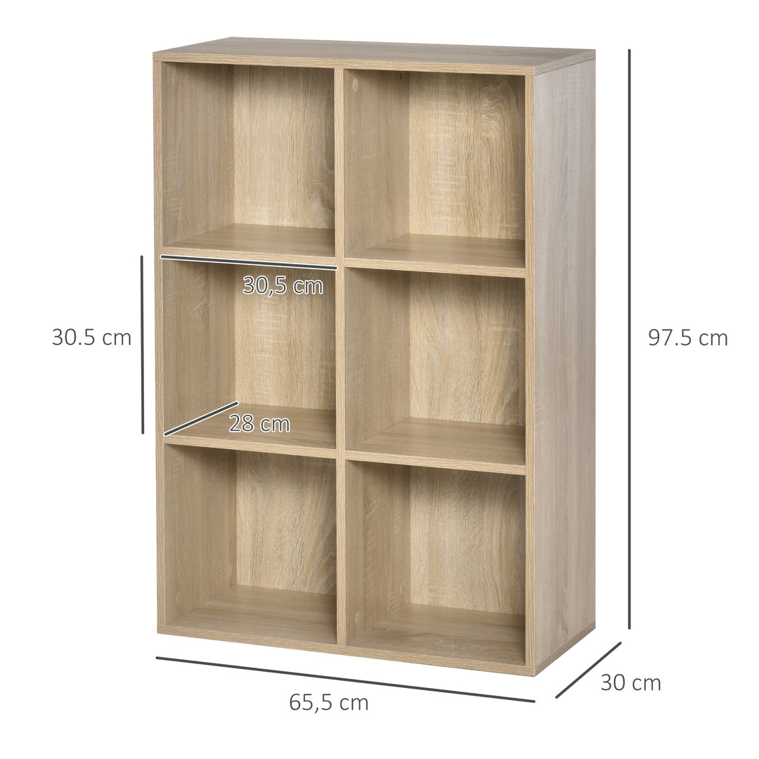 HOMCOM Six-Cube Bookcase, Oak