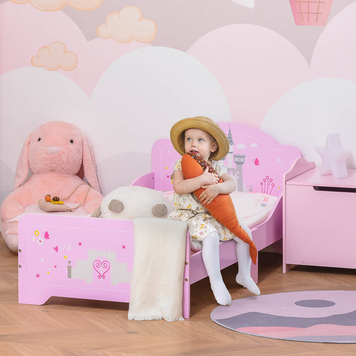 HOMCOM MDF Kids Castle Design Kids Single Bed Pink