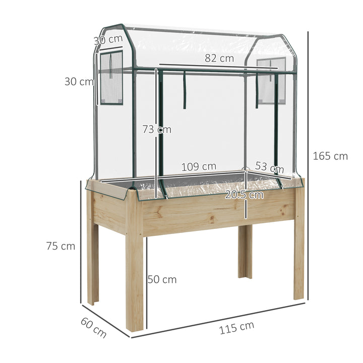 Wooden Planter Box with Greenhouse Cover and Bed Liner